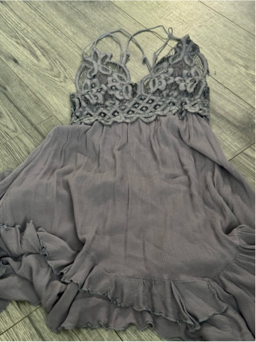 Free People FP ONE Adella Slip Lace Mini Dress In Charcoal (purple hue) SzSmall